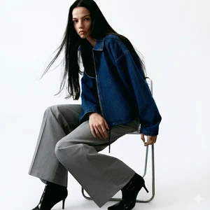 Women’s Collared Denim Jacket | Short Fit | Zip Front | Blue Denim | New Arrival - Picture 1 of 7