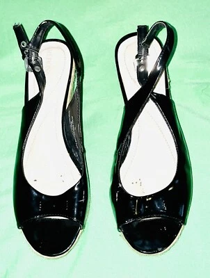 $39 MERONA TARGET FAUX PATENT LEATHER SLINGBACK OPEN TOE WEDGE ESPADRILLES - Image 1 of 4