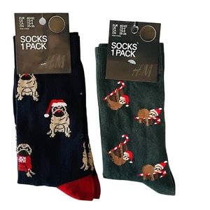 Weihnachten Faultier und Hund Urlaub Socken 2er Set Sockengröße 7,5-9 - Bild 1 von 5