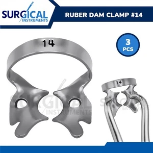 3 Pcs Endodontic Rubber Dam Clamps #14 Stainless Steel German Grade - Picture 1 of 8