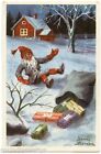 J.Nyström. Mini Karte Postale.gnomes.noël.christmas. Klein POSTCARD.7.2 X 11 CM