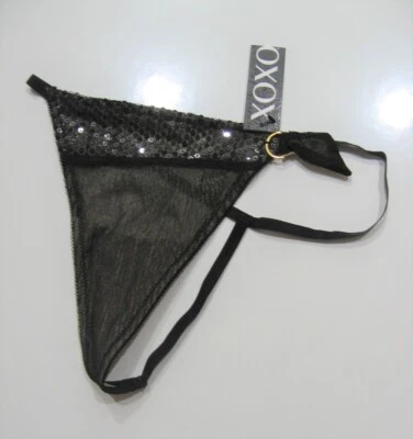X022 XOXO Intimates новые женские черные блестки стороны пряжка сетки трусиков стрингов M - Изображение 1 из 4