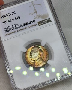 1946 D Jefferson Nickel NGC MS67+ Plus 5FS Full Steps Rainbow Toned Monster Coin - Picture 1 of 13