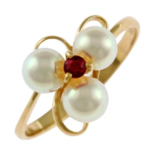 TASAKI Ring US 6 1/8 EU52 K18 yellow gold Akoya pearl Ruby used - Picture 1 of 7