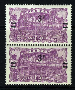 FRENCH GUIANA 1922 Surcharged 3 Fr on 5 Fr. Violet PAIR SG 103 MNH - Picture 1 of 2