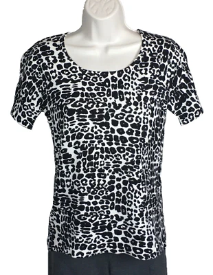 Suéter Kasper Talla S Pequeño Manga Corta Negro Blanco Estampado Leopardo Algodón Foto 1 de 4