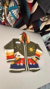 Kids Ethic Alpaca Cotton Knit Handmade In Ecuador Zip Hood Sweater Jacket Size 5 - Picture 1 of 4