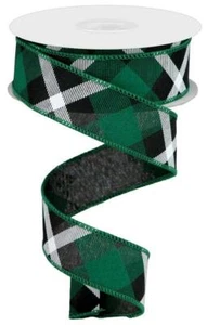 Cinta a cuadros impresa, negra/verde/blanca, arpillera real, cinta con cable, 1,5" de ancho X - Imagen 1 de 1