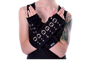 Poizen Industries Buckle Armwarmers Black Silver One Size Goth Emo Punk Ladies