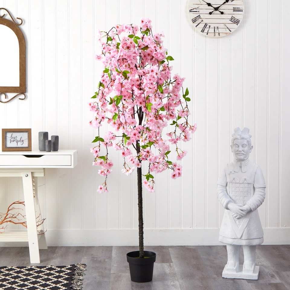 Árbol artificial en flor de cerezo de 5’ decoración de oficina en casa. Venta al por menor $180 Foto 1 de 4