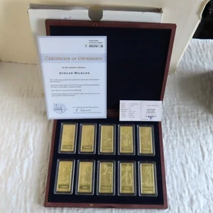 2020 AFRICAN WILDLIFE 10 X GOLD PLATED PROOF INGOT SET - cased/coa - Picture 1 of 7