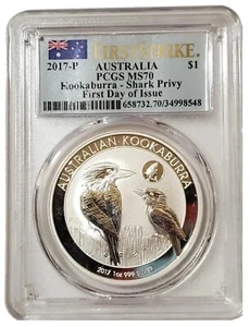 2017-P 1 Oz Silver $1 Australia KOAKABURRA PCGS MS70 FS SHARK Privy Coin. - Picture 1 of 2