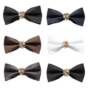 Men's Stylish Beads Crystal Solid Color Bow Tie Rhinestone Pre-tied Plain Bowtie - Picture 1 of 9