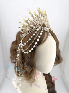 Gothic Lady Rhinestone Tiara Women Baroque Crown Wedding Lolita Party Show Crown - Picture 1 of 11