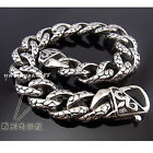 8.66"Charming Cool Mens Curb Chain Bracelet Bangle Stainless Steel Silver Flower
