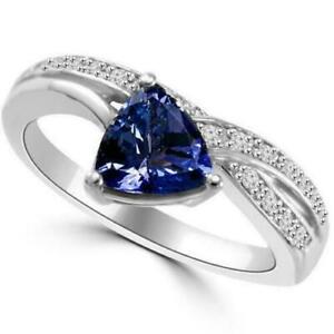 1.30 CT Trillion Cut Blue Sapphire & White CZ Wedding Ring 925 Sterling Silver
