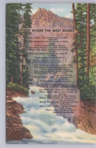 Out Where The West Begins, Arthur Chapman Poem, Vintage Linen Postcard - Picture 1 of 2