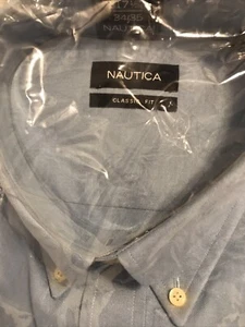 Camicia uomo manica lunga blu nautica nuova con etichetta 100% cotone taglia 17,5 x 34/35 - Foto 1 di 11