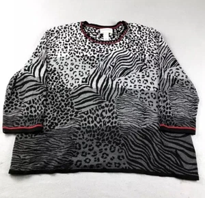 Alfred Dunner Sweater Womens 3X Black Animal Print 3/4 Sleeves Pullover - Picture 1 of 10