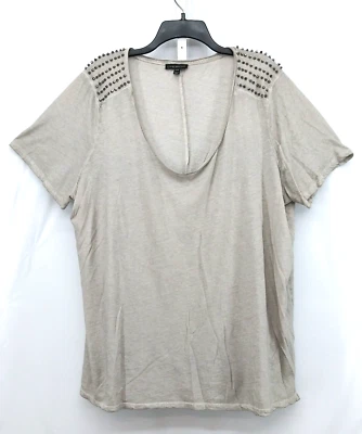 Camisa Lane Bryant Mujer Talla 22/24 Gris Tachonado Hombros Manga Corta Blusa Foto 1 de 4