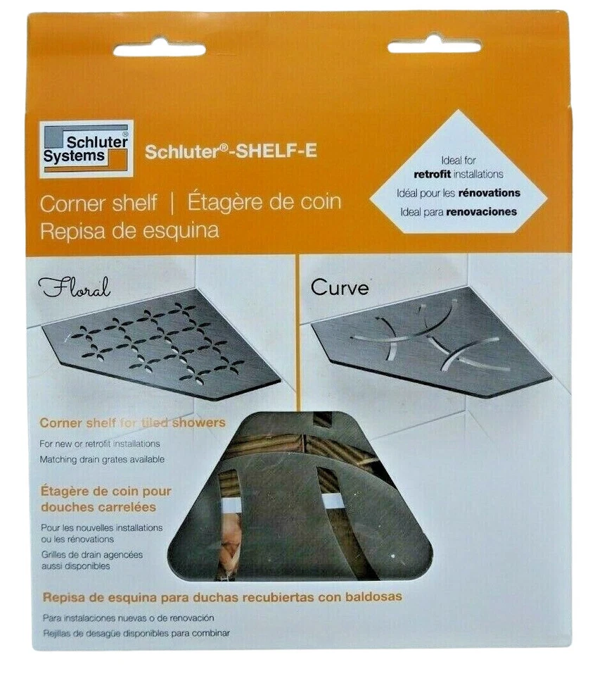 Schluter Pentagon Corner Shelf-e Curve Design Brushed Stainless Steel SES2D6EB