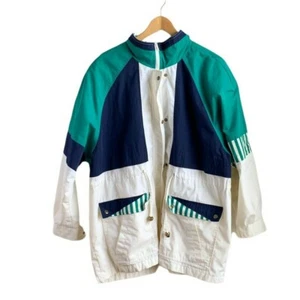 Vtg Women's Plus Mariel 80s 90s Color Block Jacket Windbreaker Blue Green Sz 20W - Picture 1 of 12