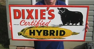 23.5" x 12" Dixie's Certified Hybrid Farm Feed & Seed Metal Advertising Sign - Picture 1 of 3