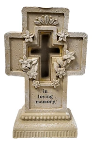 Decorative Light Up Pedestal Cross ~ In Loving Memory Stone Finish 6" - Picture 1 of 5