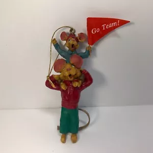 Ornamento natalizio in ceramica figlio su papà topo spalle vai squadra Kurt S Adler - Foto 1 di 12