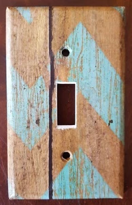 Light Switch Plate Outlet Covers Home Decor WOOD PLANK IMAGE TURQUOISE & CHEVRON - Picture 1 of 26