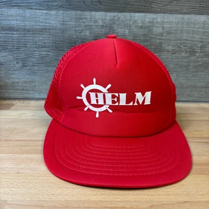 Vintage HELM Hat Cap Snapback Red White Trucker One Size Adjustable - Picture 1 of 11