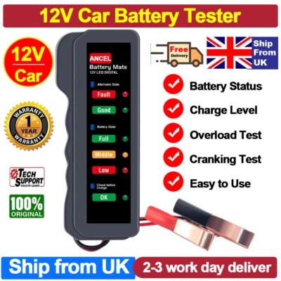 12V CAR BATTERY TESTER ALTERNATOR CHARGE STATUS OVERLOAD Health DIAGNOSTIC TOOL - Image 1 of 4