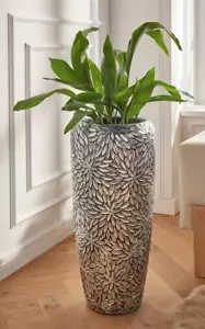Übertopf Blüten silber 75 cm hoch, Metall Antik Design, Blumentopf Pflanztopf - Bild 1 von 5