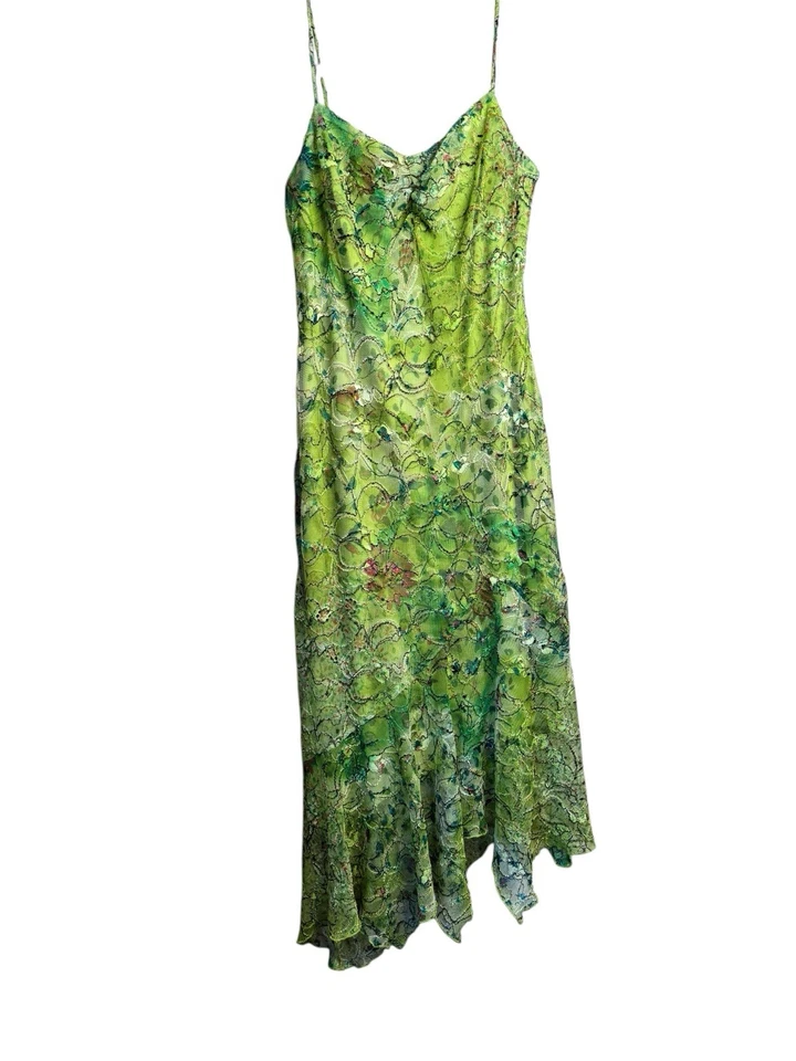 Vintage Cartise Midi Dress Cocktail Gown 6 Green Fairy Y2K 90s Ruffle Mesh Prom - Image 1 of 4