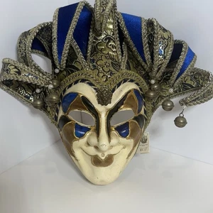 Auténtica máscara veneciana pintada a mano La Maschera del Galeone NUEVA con etiquetas azul-dorado - Imagen 1 de 13