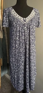 ARIA Women Navy White FLORAL 100% Cotton RAGLAN SLEEVE Nightgown Small NWOT - Picture 1 of 6