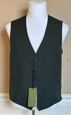 Chaleco Gucci Taladro Fluido Botella Profunda Verde 42R EE. UU./52R Euro Italia 673191 Nuevo con Etiquetas Foto 1 de 4