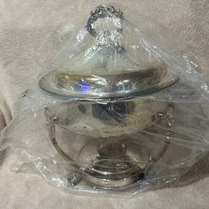 English Silver MfgCorp Silverplate Chafing Dish & A H/Fire King Glasschale Neu - Bild 1 von 18