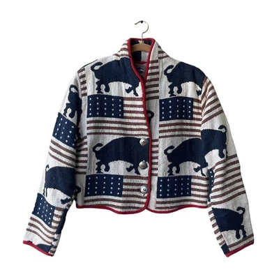 DONT MESS WITH TEXAS Crop Western Jacket Bulls Flags Women's L Cotton - Image 1 of 3