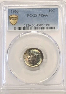 1963 Roosevelt Dime PCGS MS66 Gold Shield Label Toned -#Z136 - Picture 1 of 2