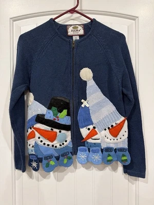 Suéter iara Petites PS Navidad Cremallera Azul Muñecos de Nieve Apliques Feo Navidad Foto 1 de 4