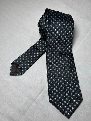 КОЛЛЕКЦИЯ ARMANI 100% шелк галстук серый с бирюзовыми квадратами сделано в Италии - Изображение 1 из 4