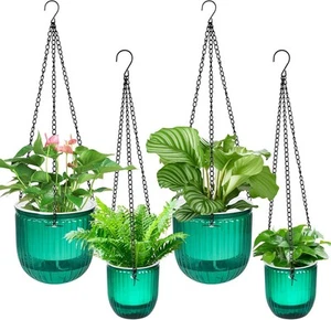 4Pcs Self Watering Hanging Planters, 6.5'' 4.5'' Flower Pots, Emerald - Picture 1 of 7
