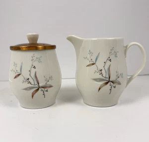 Syracuse Finesse Sugar Bowl & Creamer Carefree True China USA Blue Brown Floral - Picture 1 of 15