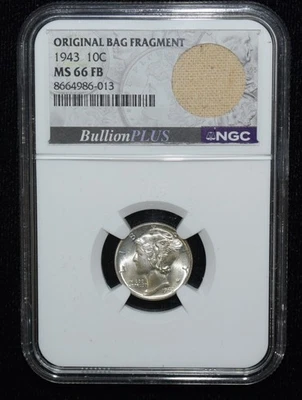 1943-P NGC MS66 FB 10C Mercury Silver Dime Original Bag Fragment - Image 1 of 4