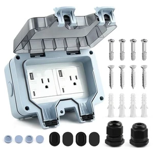 Outdoor Electrical Outlet Waterproof with USB Type A+C 15 Amp Outdoor Power S... - Picture 1 of 7