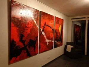 SUPERB ORIGINAL ROB VAN HEERTUM "Fluctuation" ABSTRACT TRIPTYCH SERIES PAINTING - Picture 1 of 2