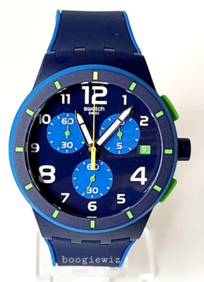 SWATCH, SWISS MADE, BLEU SUR BLEU MEN'S CHRONOGRAPH WATCH,  SUSN409, NEW IN BOX - Image 1 of 4