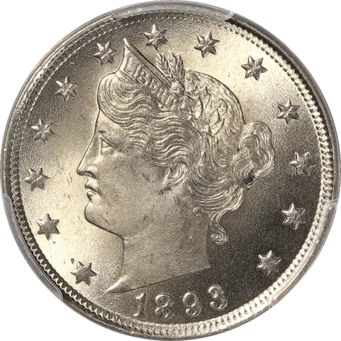 1893 Liberty or V Nickel 5c, PCGS MS 64  CAC - Nice Coin Cover
