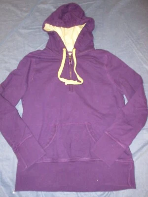 Moletom feminino HOODIE com zíper 1/4 da BODEN - Tamanho EUA 10 Reino Unido 14 - Roxo com amarelo - Imagem 1 de 2